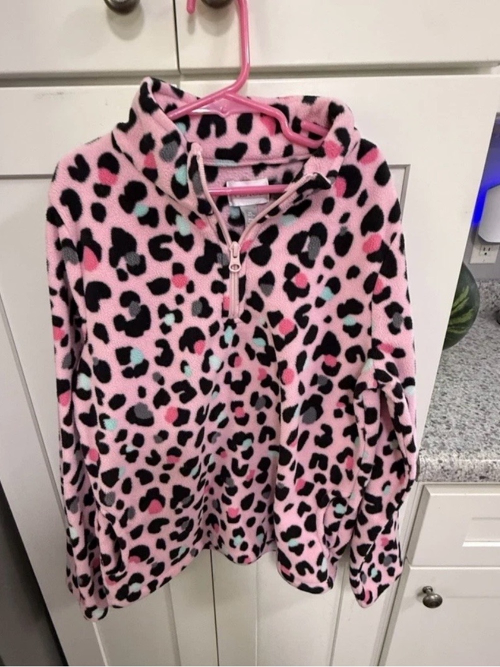 Place Girls' Pink Leopard Print Half-Zip Fleece Pullover